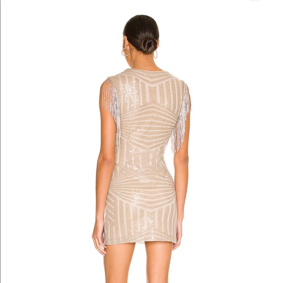 Superdown Carly Fringe Mini Dress Gold  have not worn - Picture 3 of 4